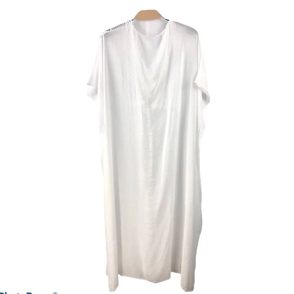 Long Bohemian White Kaftan w/ Tassel Ties - Picture 3 of 5